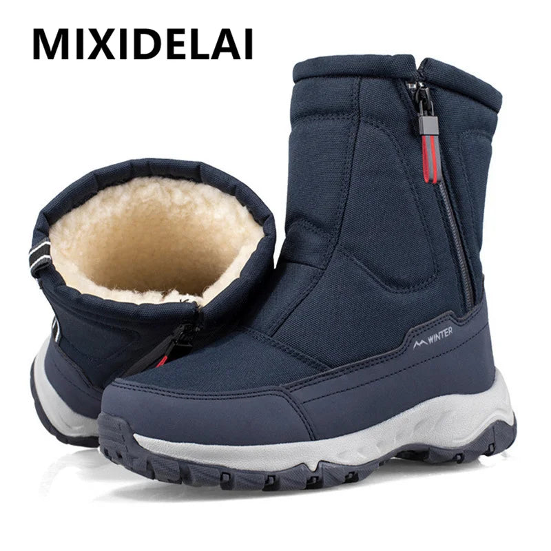 Bottes d'hiver pour hommes, grandes tailles, bottines chaudes en peluche, bottes de neige montantes anti-transpiration, baskets d'extérieur, chaussures d'hiver pour hommes
