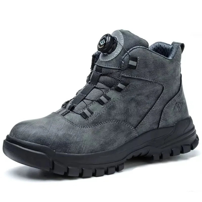 Bottes de travail à boutons rotatifs pour hommes, chaussures de sécurité à embout d'acier, chaussures de protection anti-crevaison, chaussures imperméables et indestructibles, neuves
