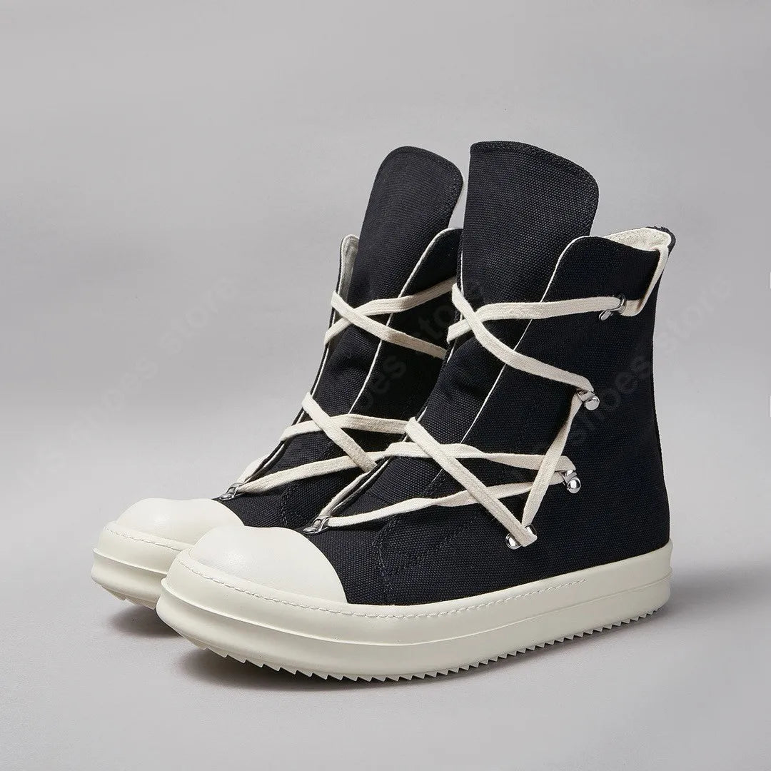 R-o Designer Boots Men Black Canvas Shoe Lace Up Pentacle Women Casual Sneakers High Top Shoes Ro Sneaker Flat Ankle Boot