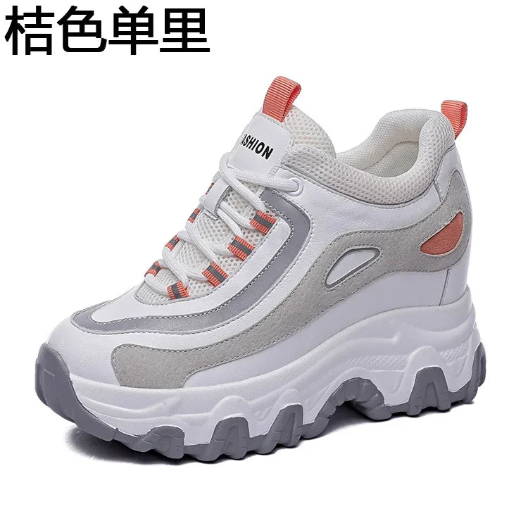 Fujin 9cm Genuine Leather Platform Wedge Hidden Heel Women Casual Shoes Chunky Sneakers Fashion Winter Warm Sneakers Boot