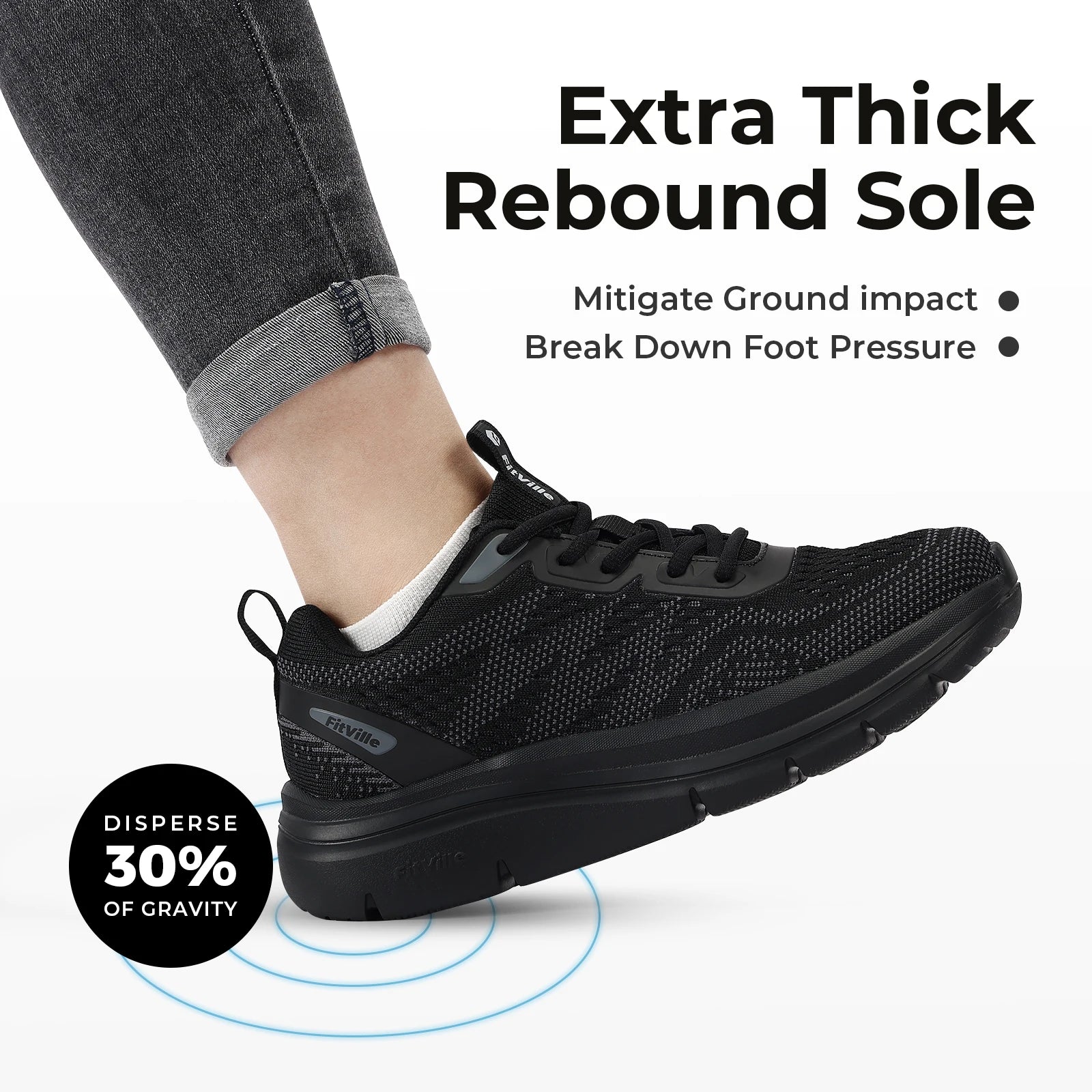 FitVille Lightweight Women's Sport Shoes Thick Sole Walking Shoes Extra Wide Sneakers Breathable for Swollen Feet Arch support