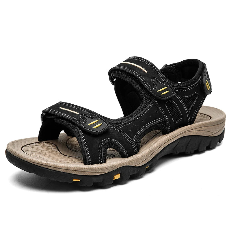 Sandales d'été en cuir véritable pour hommes, nouvelles sandales grande taille pour hommes, chaussures d'extérieur décontractées pour hommes, sandales tendance, pantoufles, grandes tailles 38-48