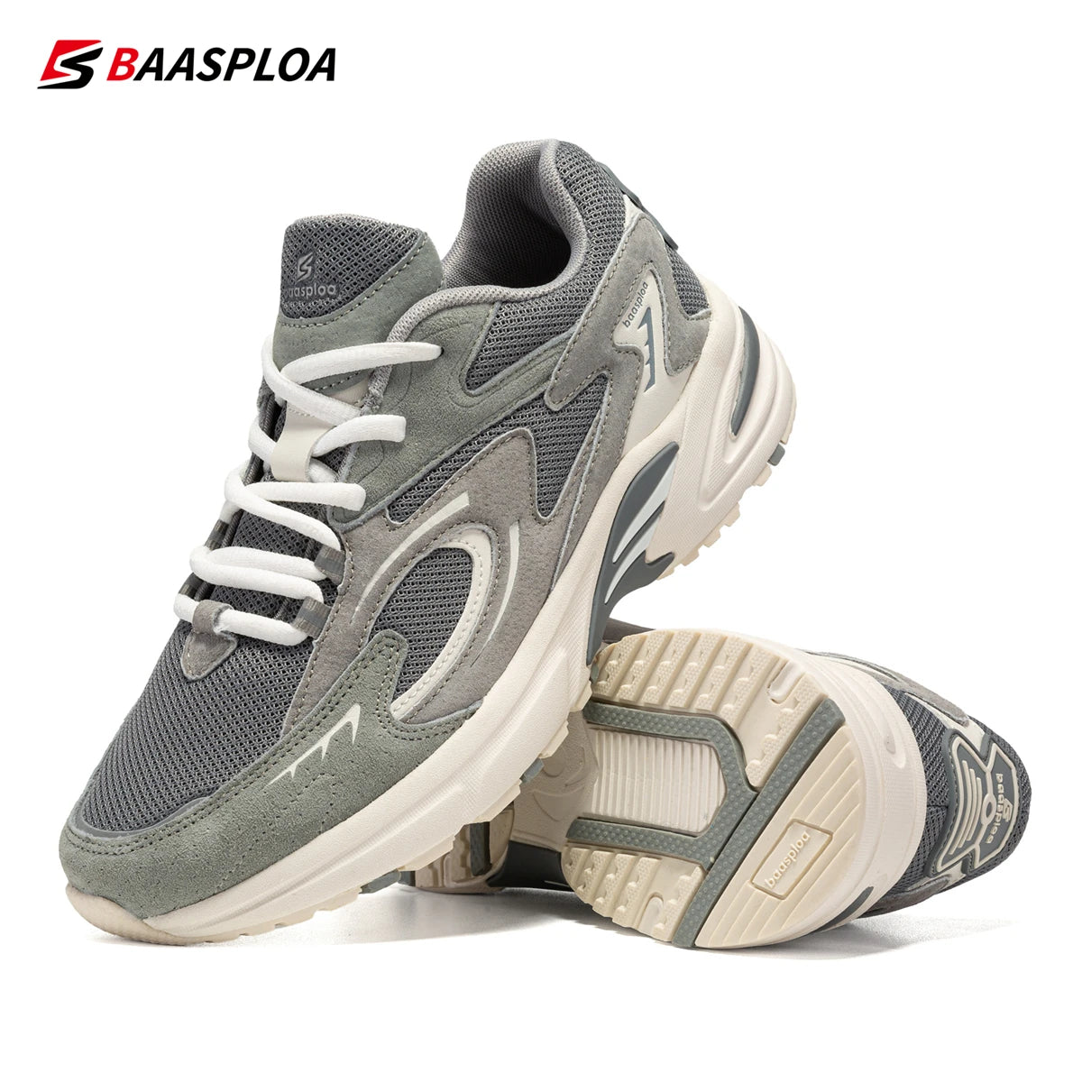 Bassploa Men Running Shoes New Casual Mesh Breathable Lace-Up Sport Shoes Male Fashion Lightweight Non-Slip Walking Shoes