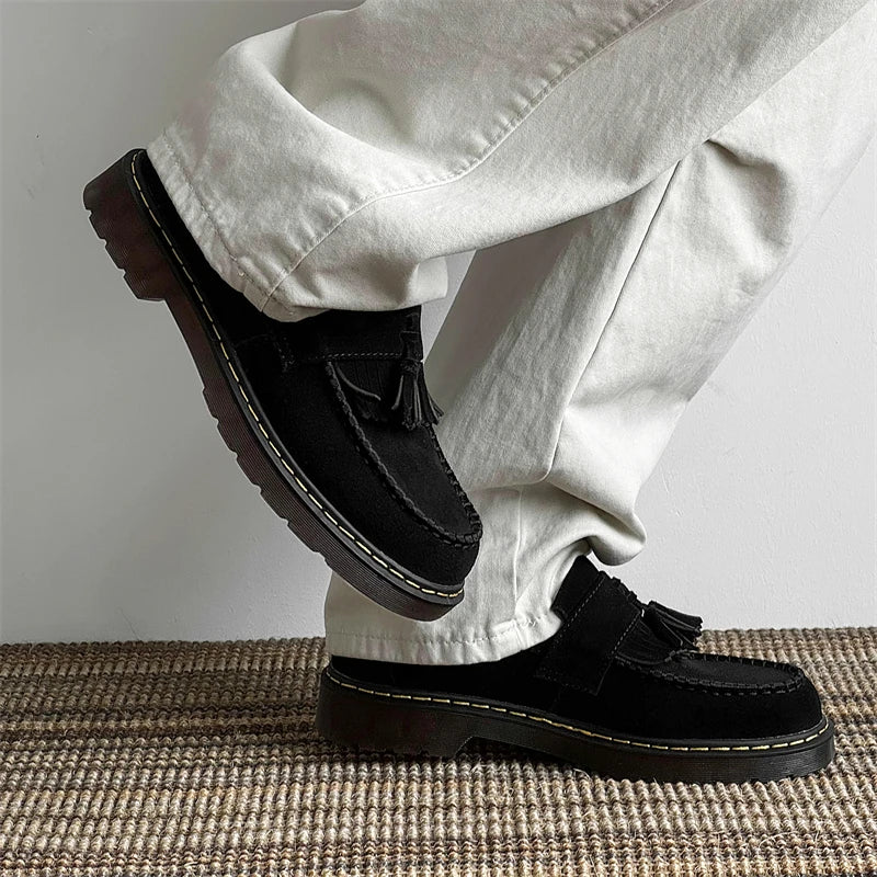 STRONGSHEN Men Tassels Genuine Leather Shoes Suede Thick Sole Oxford Shoes Formal Loafers Business Dress Shoes Casual Footwear
