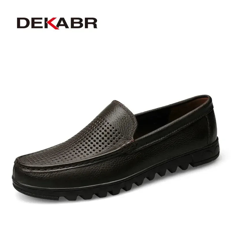 DEKABR Men Shoes Genuine Leather Black Brown Men Flat Shoes Classic Hand Sewing Men Flats Zapatos Hombres Big Size 37-48
