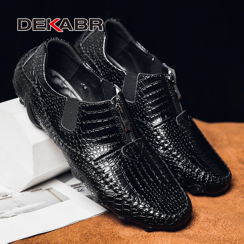 DEKABR Men's Casual Shoes Genuine Leather Crocodile Pattern New Style Moccasins Quality Anti-Slip Large Size 38-47
