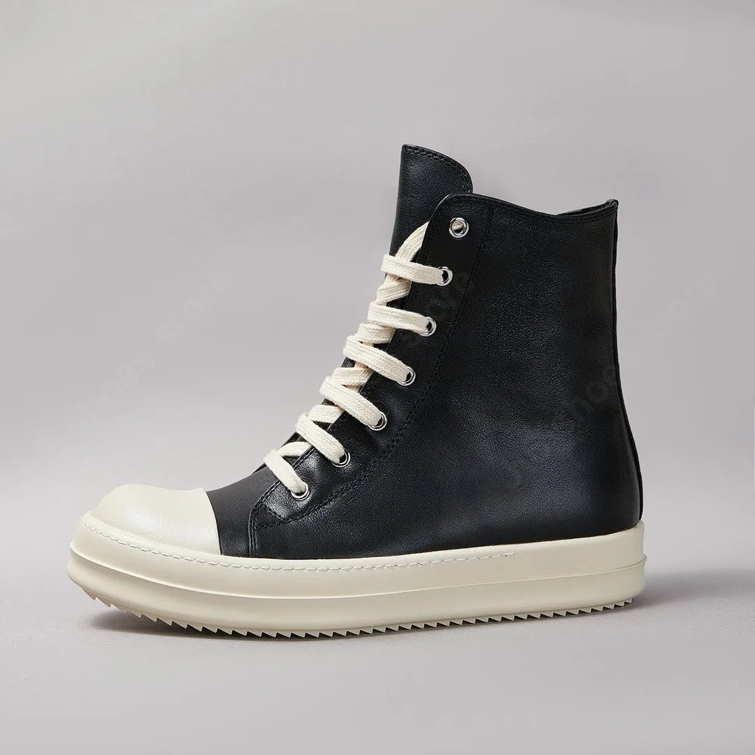 R-o Genious Black Leather High Top Shoe Geobasket Quality Men Boots Zipper Women Sneaker Casual Shoes Classic Design Ankle Boot