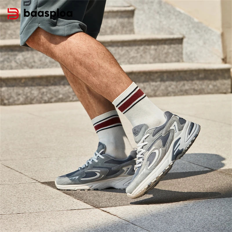 Bassploa Men Running Shoes New Casual Mesh Breathable Lace-Up Sport Shoes Male Fashion Lightweight Non-Slip Walking Shoes