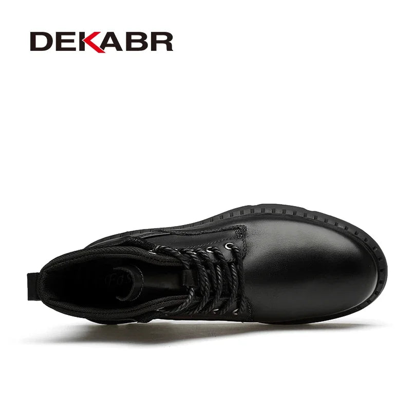 DEKABR Fashion Winter Warm Fur Plus Ankle Boots Casual Outdoor Business Working Snow Boots Genuine Leather Boots