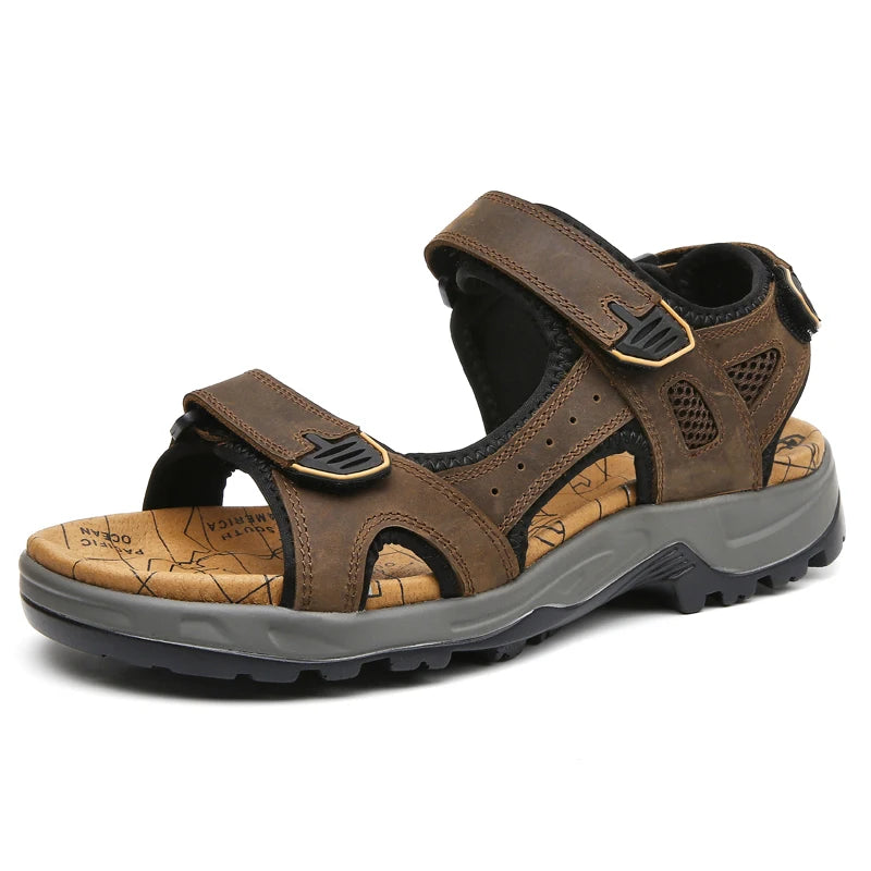 Sandales de plage en cuir véritable pour homme, chaussures de loisirs d'été à la mode, de haute qualité, souples, grande taille, tailles 38 à 48