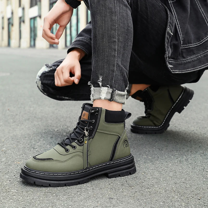 STRONGSHEN Spring Autumn Men  Ankle Boots Outdoor Non-slip Classic Design High Top Motorcycle boot Casual Shoe Botas Para Hombre