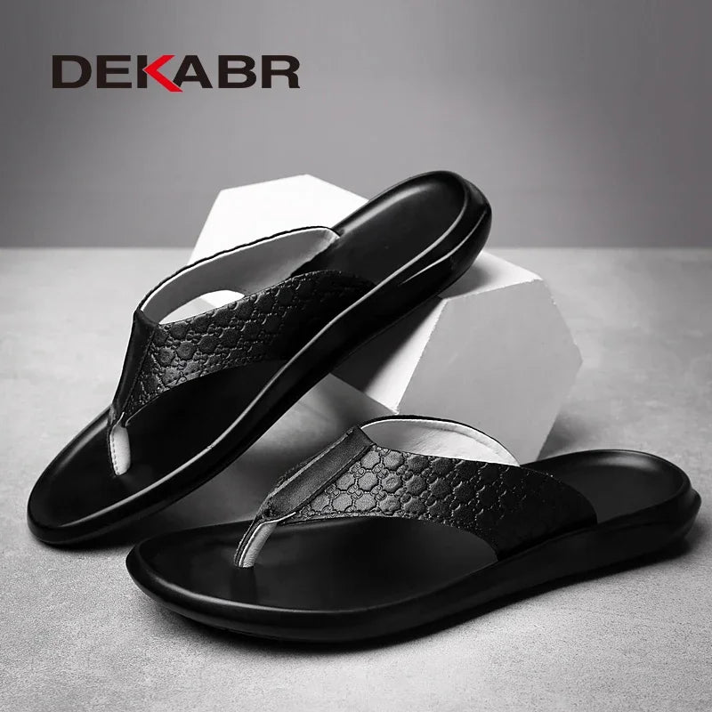 DEKABR Summer Men's Slippers Fashion New Leather Flip Flops Outdoor Casual Lightweight Men Beach Sandal Shoes Sandalias Hombre
