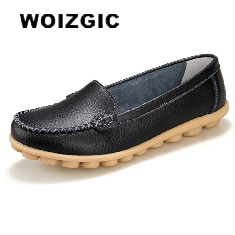 WOIZGIC Femmes Dames Femmes Mère Chaussures En Cuir Véritable Appartements Mocassins Sans Lacet Mocassin Sapatos Femininos Taille 41 42 XLZ-918