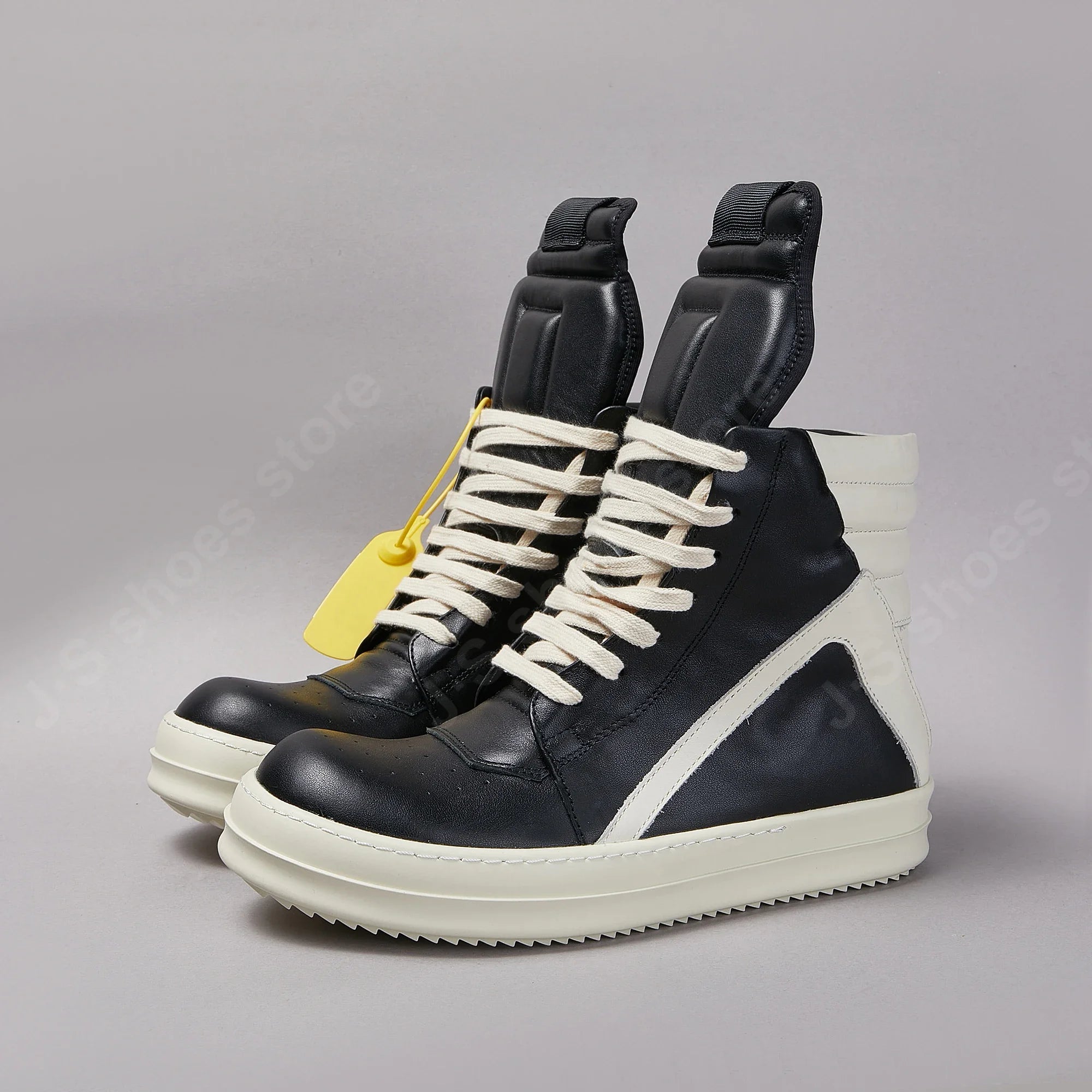 R-o Men Shoe Brand Sneaker Black Leather Ankle Boot High Top Casual Shoes Women Boots Zipper Lace Up Thick Sole Sneakers