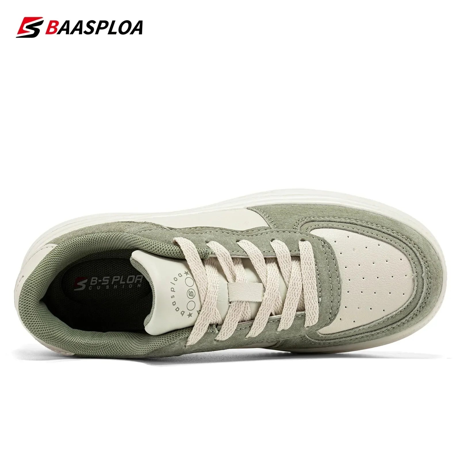 Baasploa Women Platform Sneakers Fashion Leather Casual Thick Soled Shoes for Women Comfort White Skateboarding Shoes Non-Slip