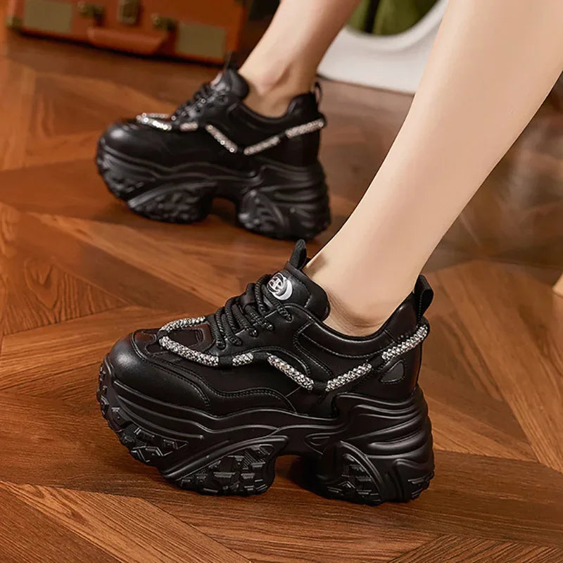 Fujin 10cm Microfiber Leather Women Casual Spring Autumn Thick Platform Wedge Women Fashion Sneakers Chunky Shoes Skateboard
