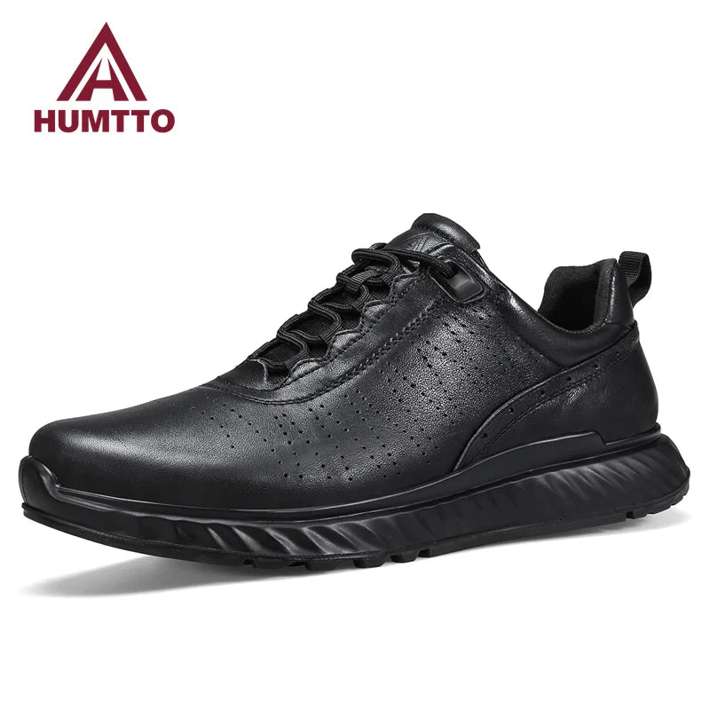 Baskets HUMTTO pour hommes, chaussures de course de luxe de créateur, chaussures de sport respirantes pour hommes, tennis en cuir noir, baskets décontractées pour hommes