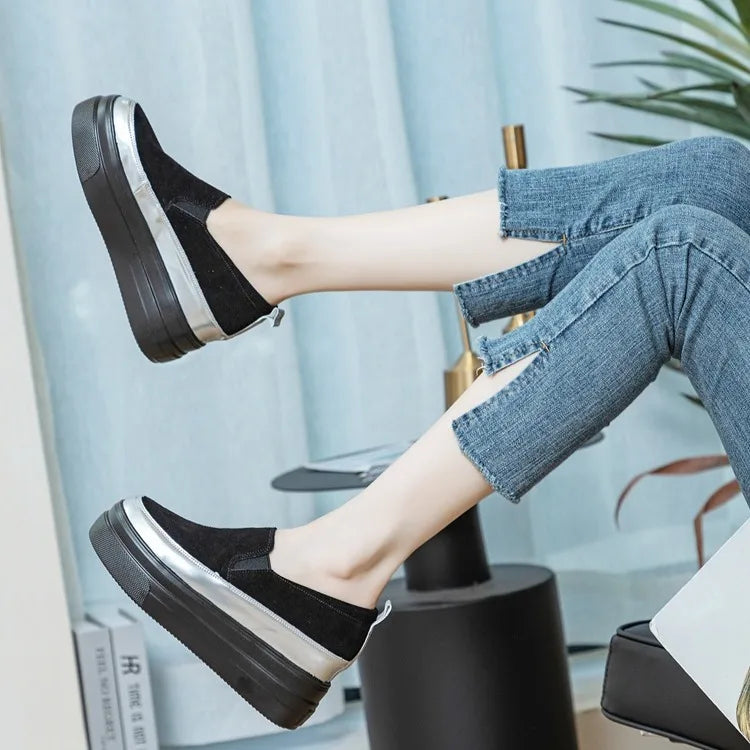 Fujin 8cm Genuine Leather Synthetic Cow Suede Platform Wedge Casual Summer Chunky Sneaker Pumps Comfy High Brand Autumn Shoes