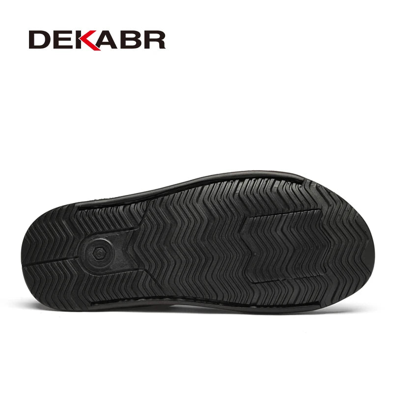 DEKABR Men's Summer Sandals Cow Leather Open Toe Slip-On Leisure Classical Flat Bottom Soft Shoes Size 37-46