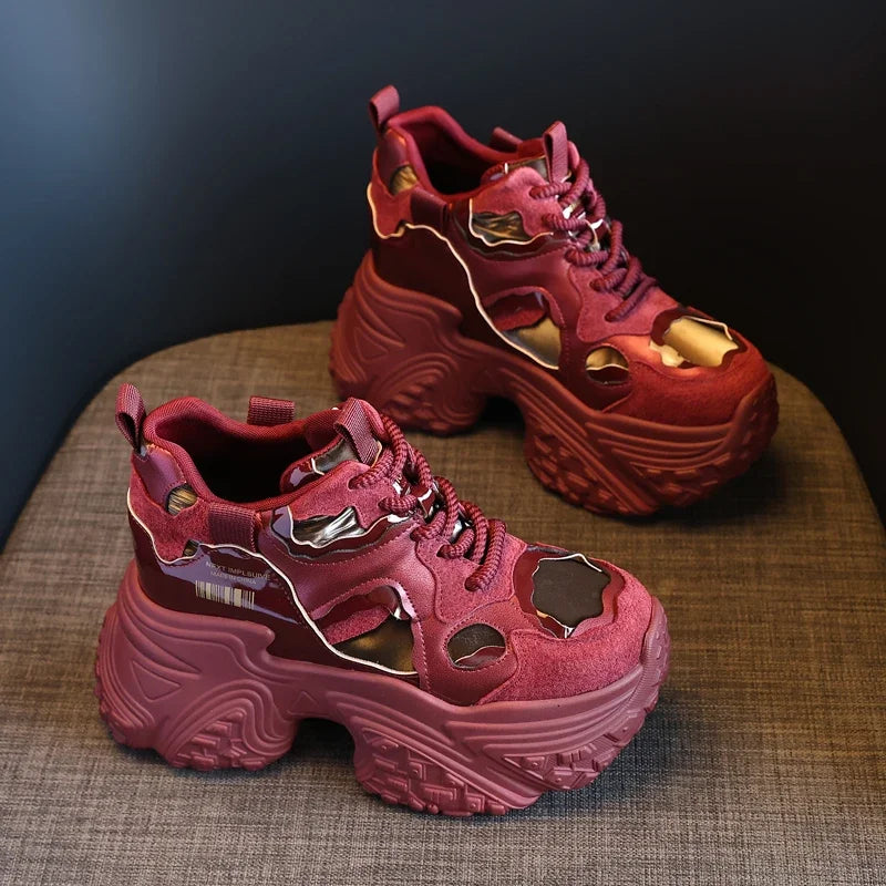 AUTUSPIN 10cm Hidden Wedges Platform Women Shoes Winter Autumn Retro Ins Popular Ladies Vulcanized Sneakers Female Size 34-39