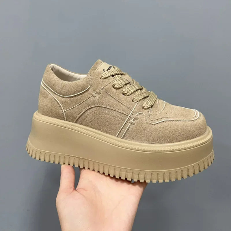 Fujin 8cm Genuine Leather Vulcanize Autumn Flat Women Chunky Sneaker Winter Plush Spring High Brand Summer Platform Wedge Shoes