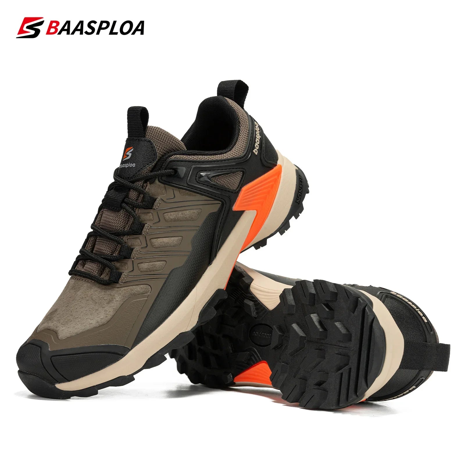 Baasploa New Hiking Shoes Men Outdoor Waterproof Anti-Skid Wear-Resistant Sneakers Male Casual Lightweight Lace up Walking Shoes