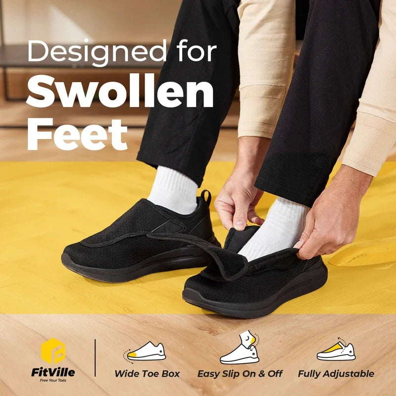 FitVille Extra Wide 2E Men'S Diabetic Shoes For Elder Orthopedics Feet Swollen Adjustable Walking Shoe Elderly Foot Pain Relief