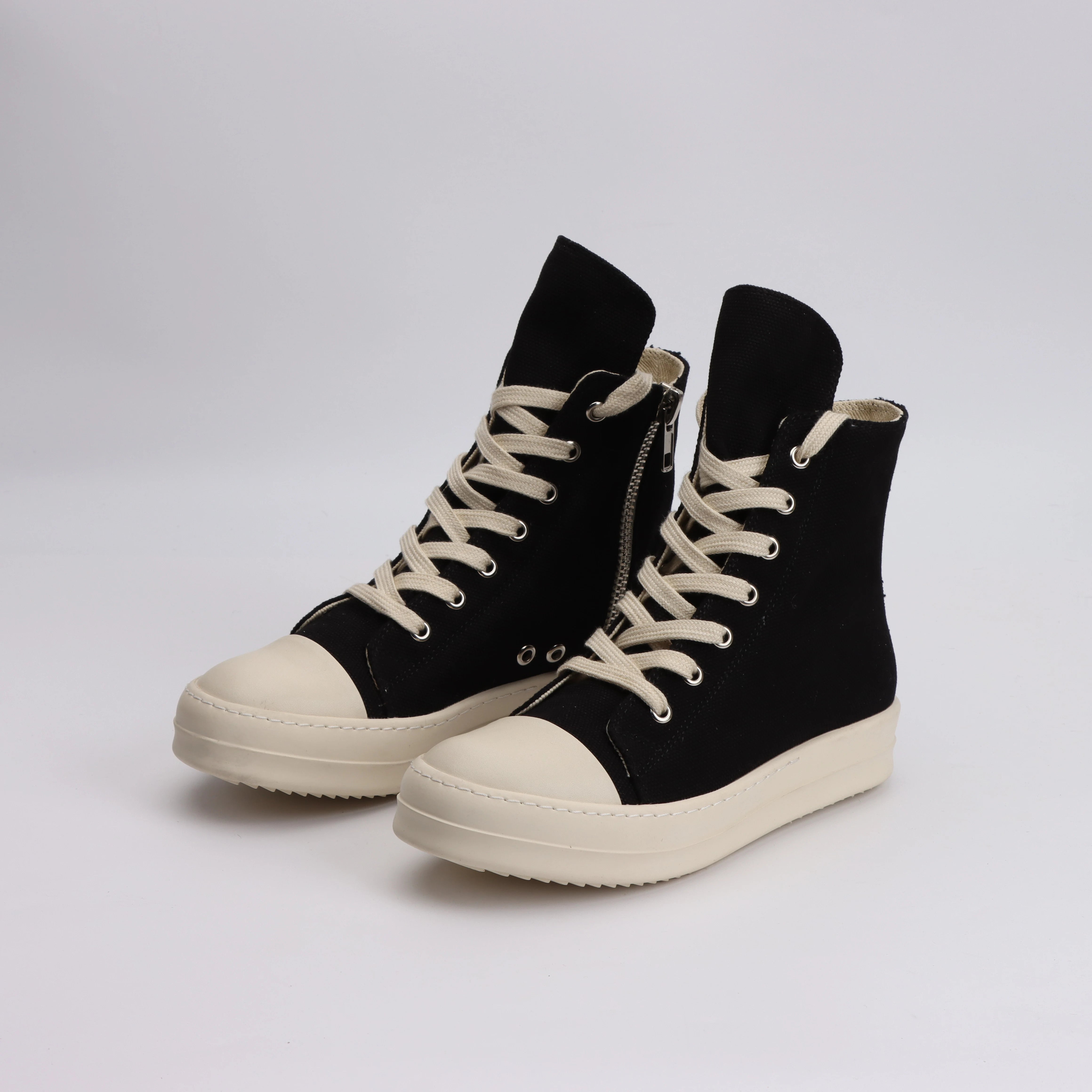 Ricks Genious Black Suede Leather High Top Owens Quality Shoe Women Sneaker Casual Jumbo Lace Designer boots & Shoes