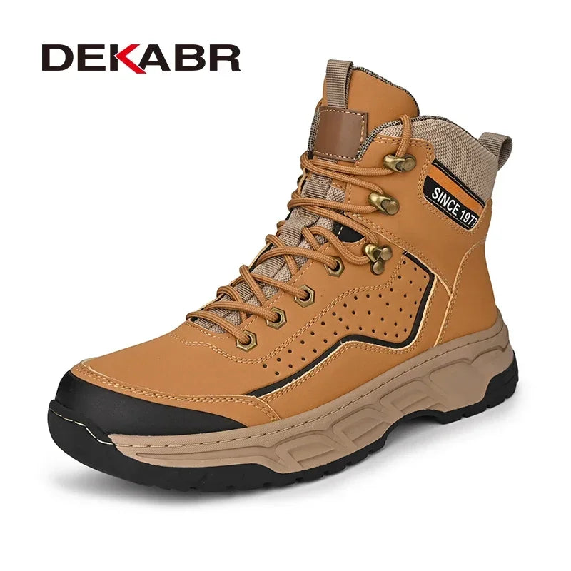 DEKABR 2025 New Fashion Casual Men Shoes Leather Boots Lace Up Handmade Comfortable Breathable Platform Ankle Boots Size 38-45