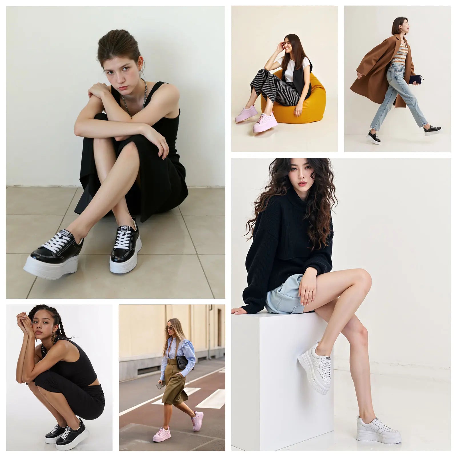 Fujin 8cm Genuine Leather Women Casual Shoes Chunky Sneakers Platform Wedge Hidden Heel Women Leisure Shoes Summer Sneaker Women