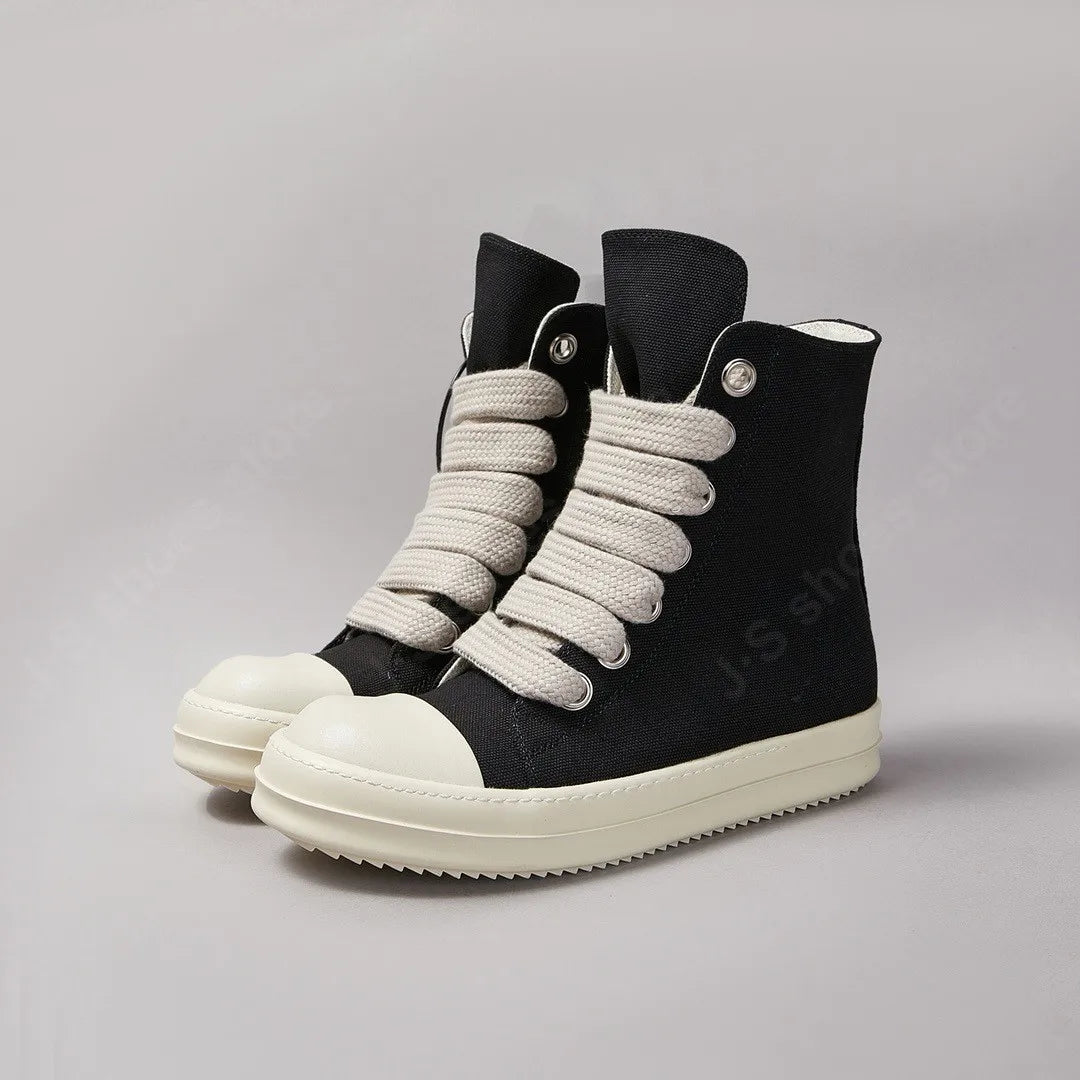 Black Canvas Shoe Men Boots Ro High Top Shoes Jumbo Laces Women Sneaker Casual Shoes Luxury Zipper Flat Shoes Ankle Boot