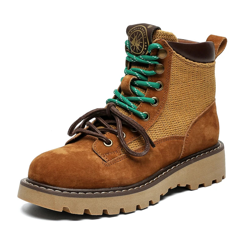 STRONGSHEN Retro Casual High Top Men Boots Genuine Leather Chunky Boot Motorcycle Ankle Boots Lace-Up Work Footwear Botas Hombre