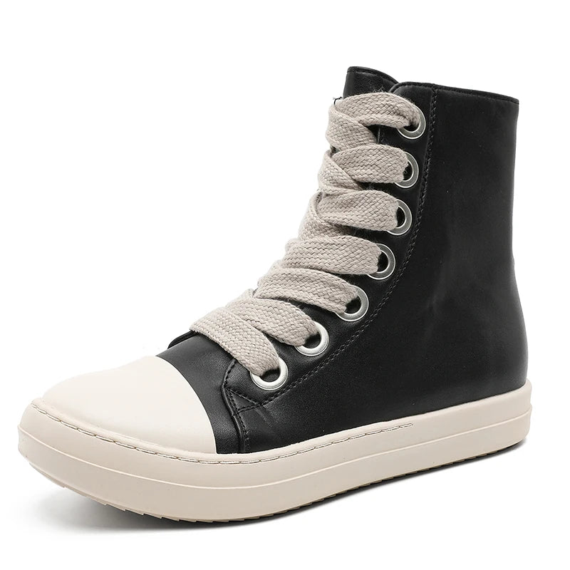 Men's Women Platform Sneakers Zipper Lace Up Casual Leather Shoes Campus High Top Sports Board Shoes Large Size Chaussure Femme