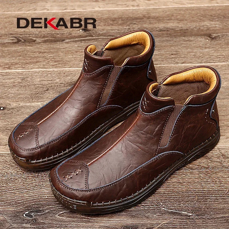 DEKABR Ankle Boots Men Leather Casual Boots British Style Fashion Comfortable Mens Shoes Big Size Men Boots 47