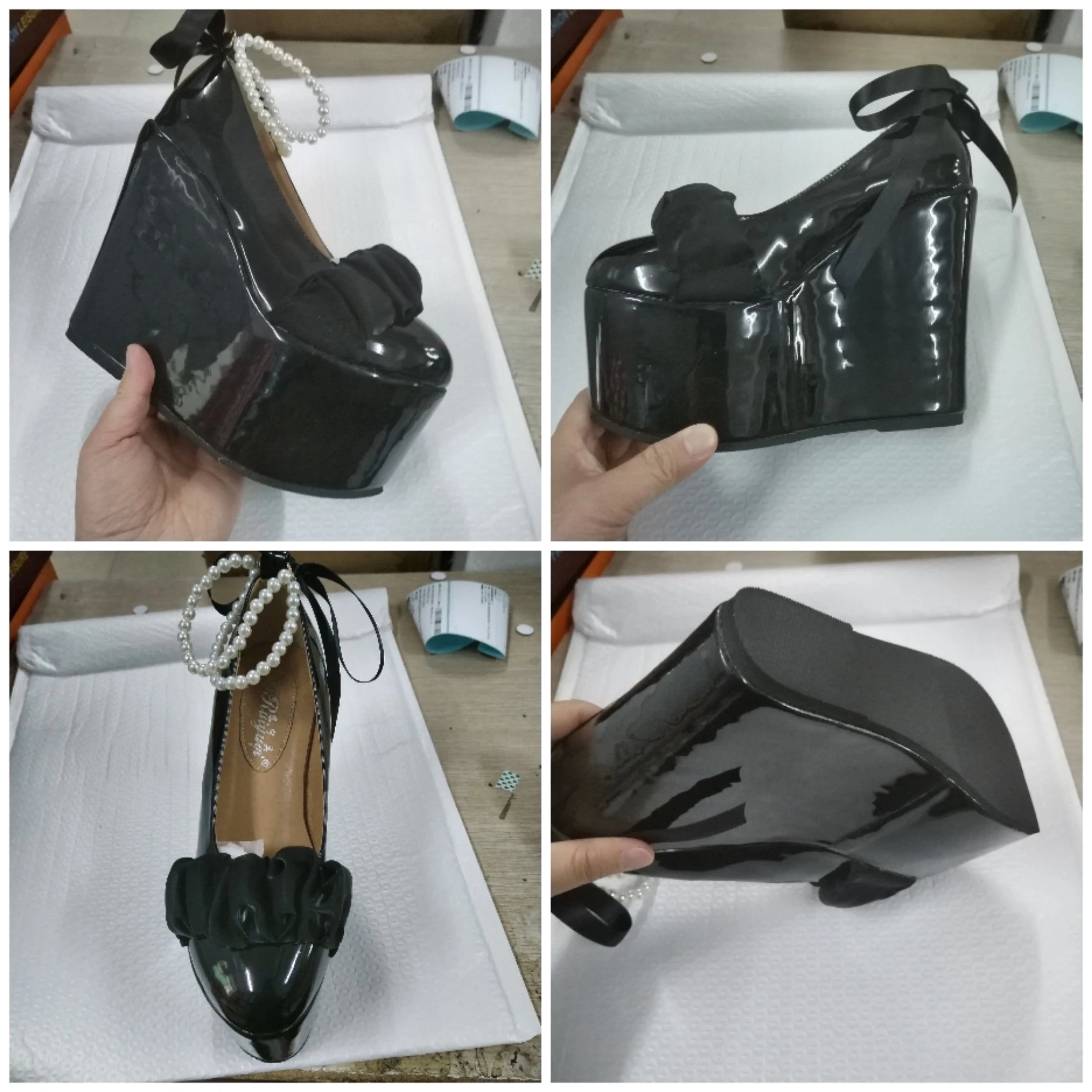 Fujin 15cm 12cm 10cm Sweet High Heel Platform Shoes Wedge Heels Pumps Women Shoes Bride Wedding Rhinestone White Shoes Elegant