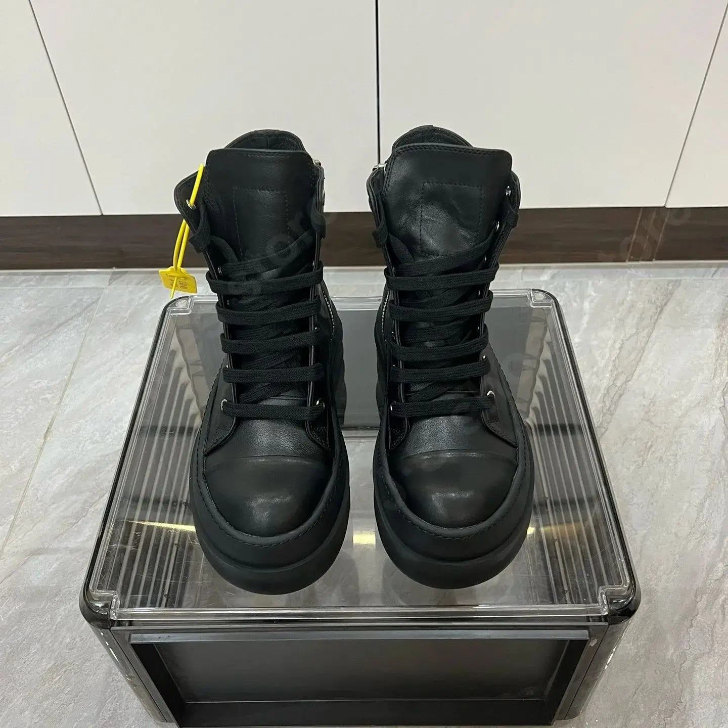 Ro Classic Men Shoe Ankle Boot Women Sneaker High Top Casual Shoes Zip Lace Up 6cm Thick Sole Boots Full Black Leather Sneakers