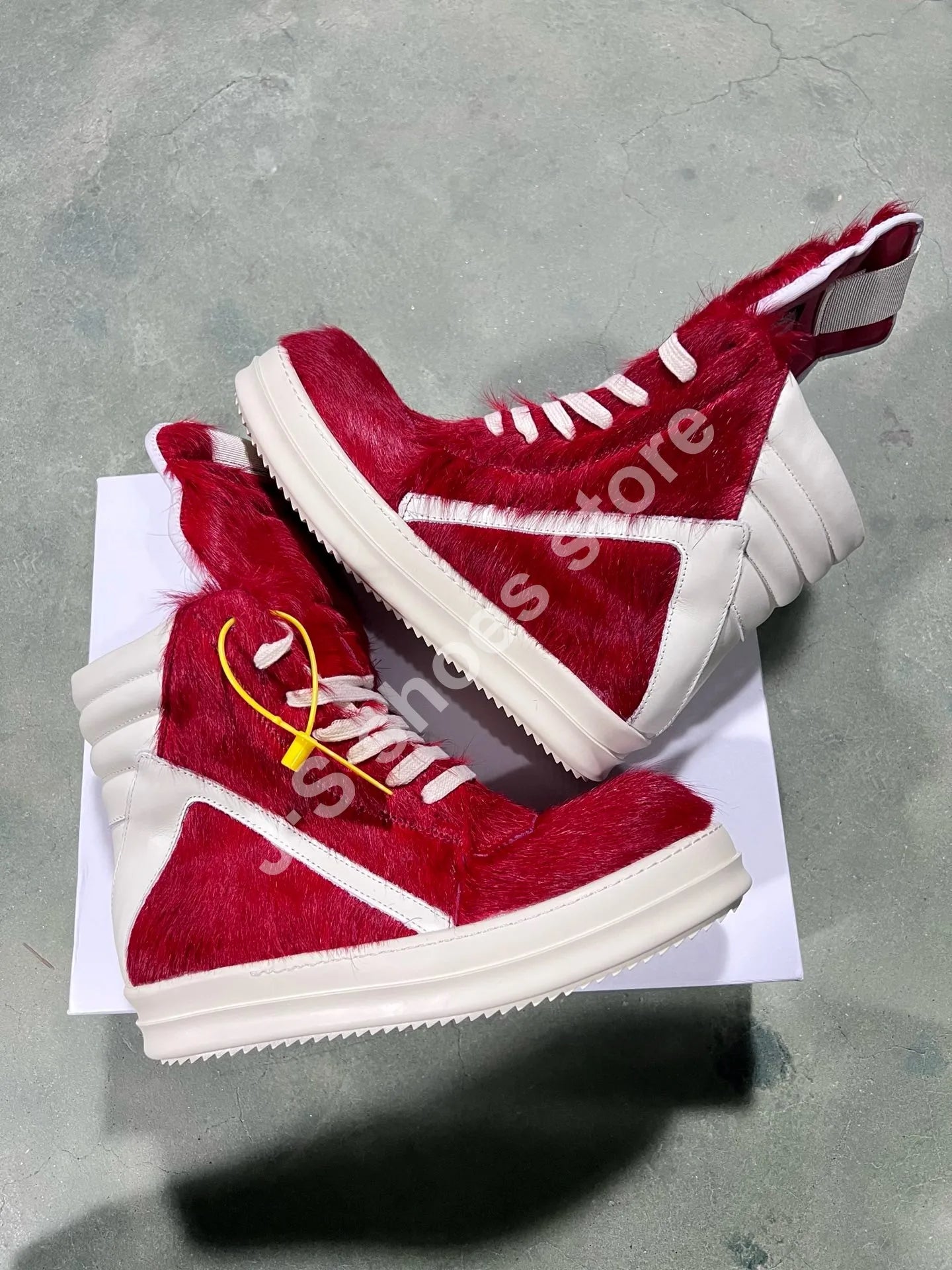 R-o Brand Men Shoe Red Horse Hair High top Casual Shoes Women Sneakers Red Horsehair Boots Lace Up Sneaker Zipper Ankle Boot