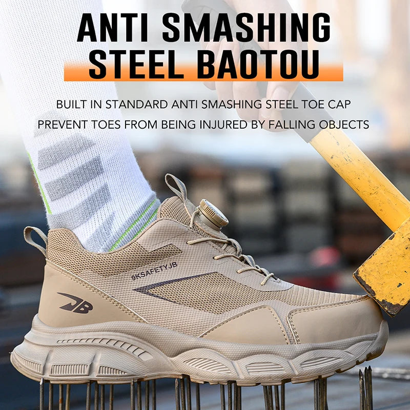 Chaussures de travail respirantes pour hommes, chaussures de sécurité anti-écrasement et anti-perforation, bottes pour hommes, chaussures indestructibles à bouton rotatif, baskets pour hommes