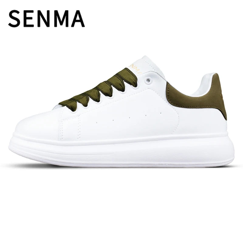 Senma Men's Shoes Couple Sports Casual White Board Shoes Men's Leather Soft Sole Height Increasing Versatile White Trendy Shoes
