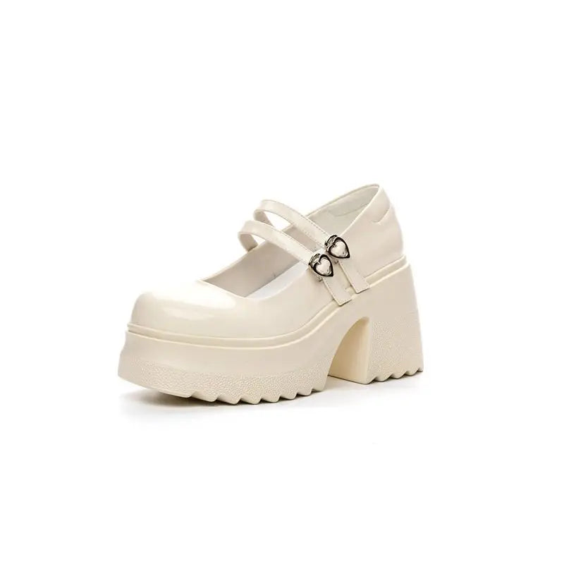 AUTUSPIN 10cm Mary Jane Women Pumps Fashion Platform Thick High Heels Spring Autumn Japanese Style Patent Split Leather Shoes
