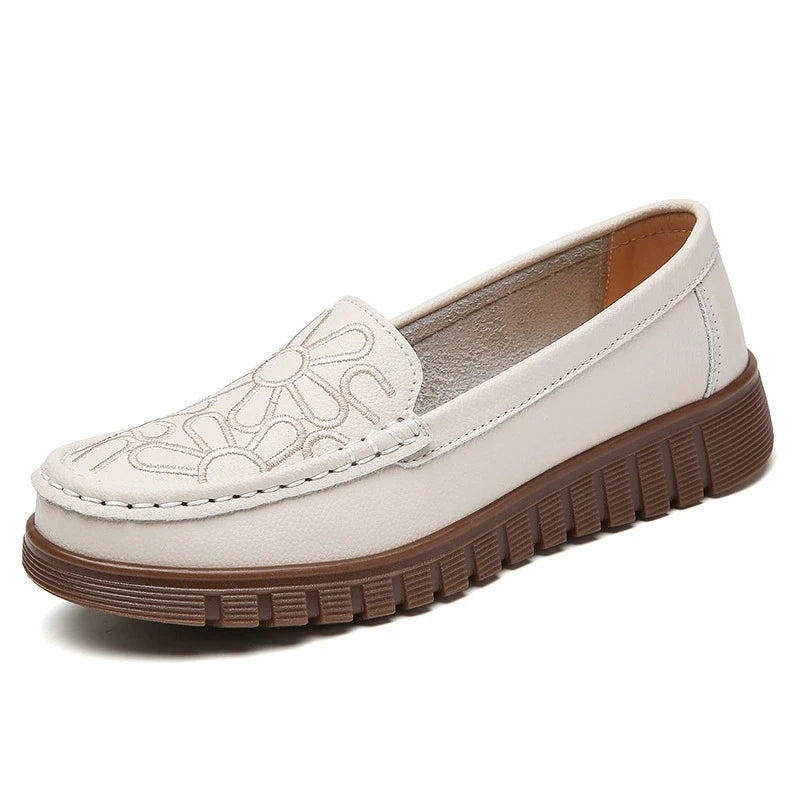 WOIZGIC Chaussures pour femmes en cuir véritable, plates, antidérapantes, souples, pour printemps et automne