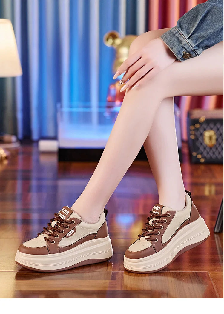 Fujin 8cm Chunky Sneaker Ergonomic Genuine Leather Ethnic Autumn Flats Mixed Color Vulcanize Comfy Leisure Loafer Shoes Woman