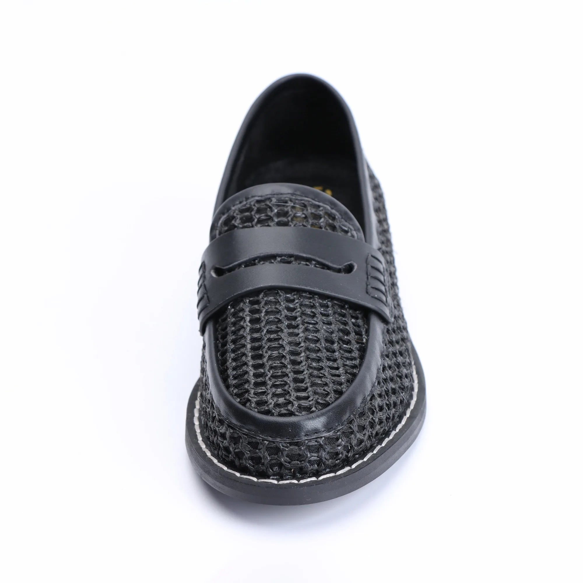 Women's Breathable Black Woven Mesh Peny Loafers with Leather Monk Strap and Soft Insole - Perfect for Office and Casual Wear