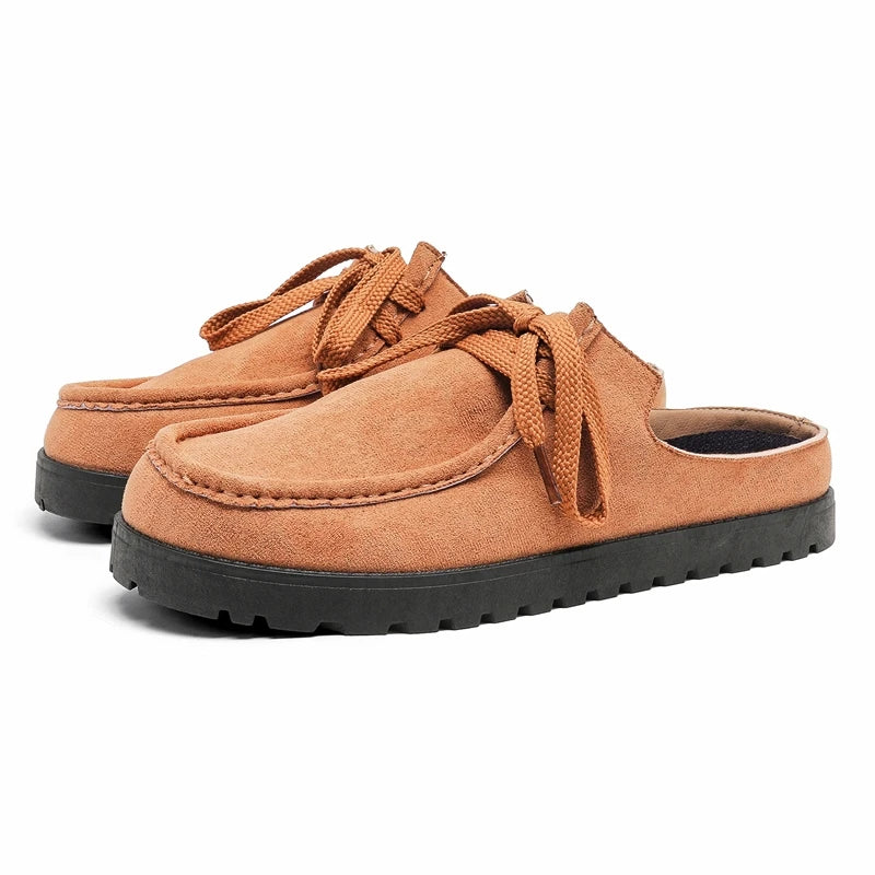 STRONGSHEN Summer Half Slippers For Man Original Suede Loafers Men Designer Shoes Lace-up Flat Casual Shoes zapatos de hombre