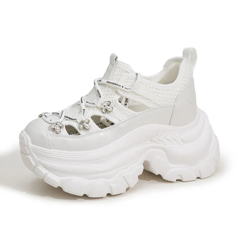 Fujin 9cm Air Mesh Microfiber Leather Comfy Booties Chunky Sneaker Ankle Boots Platform High Brand Fashion Summer Shoes Women