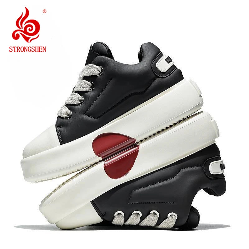STRONGSHEN Korean Style Men's Casual Sports Shoes Zapatillas De Deporte Moda Shoes Thick Bottom Heart Shaped White Bread Shoes