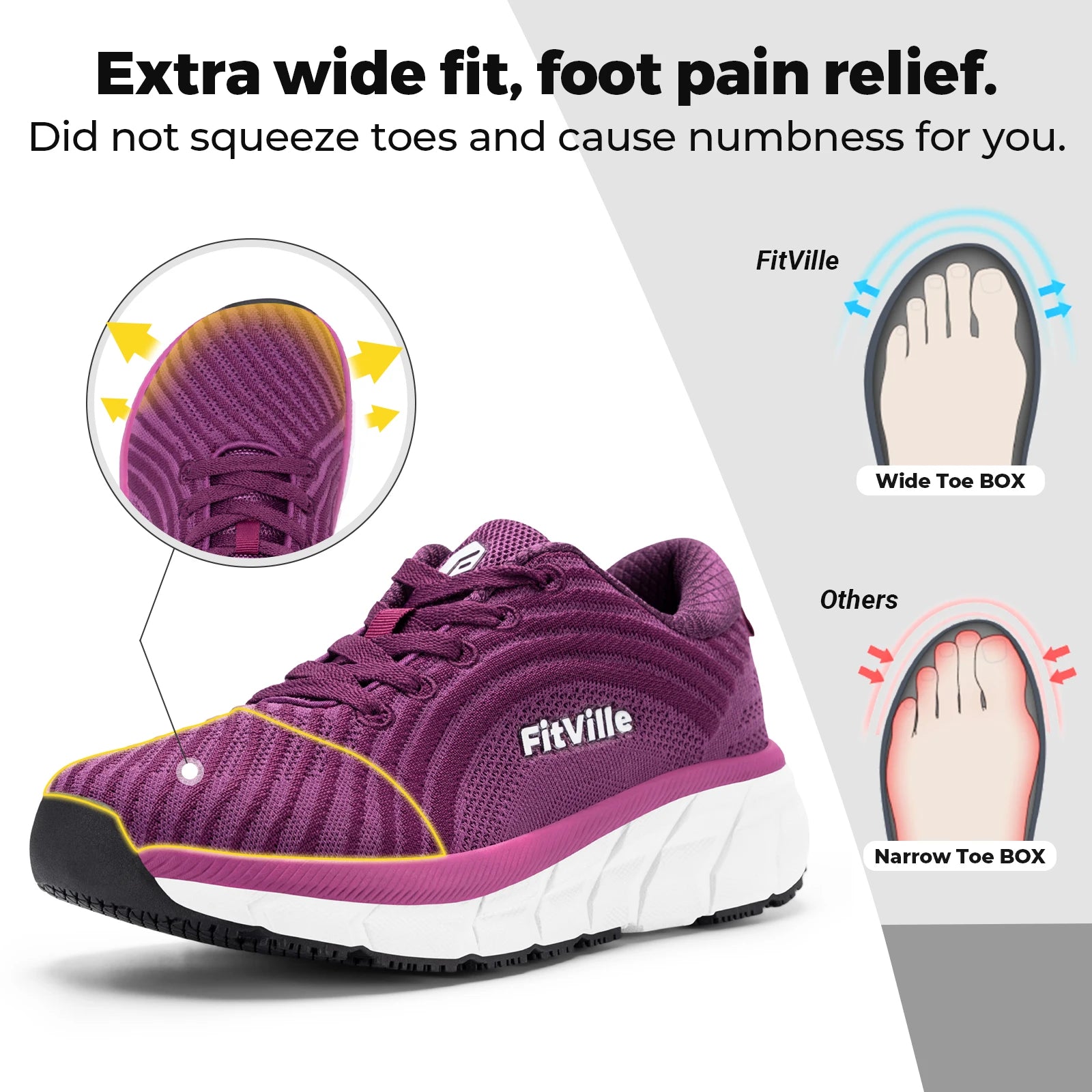FitVille Wide Toe Box Shoes For Women Breathable Extra Wide Running Shoe Lightweight for Swollen Feet with Cushioned Relief Pain