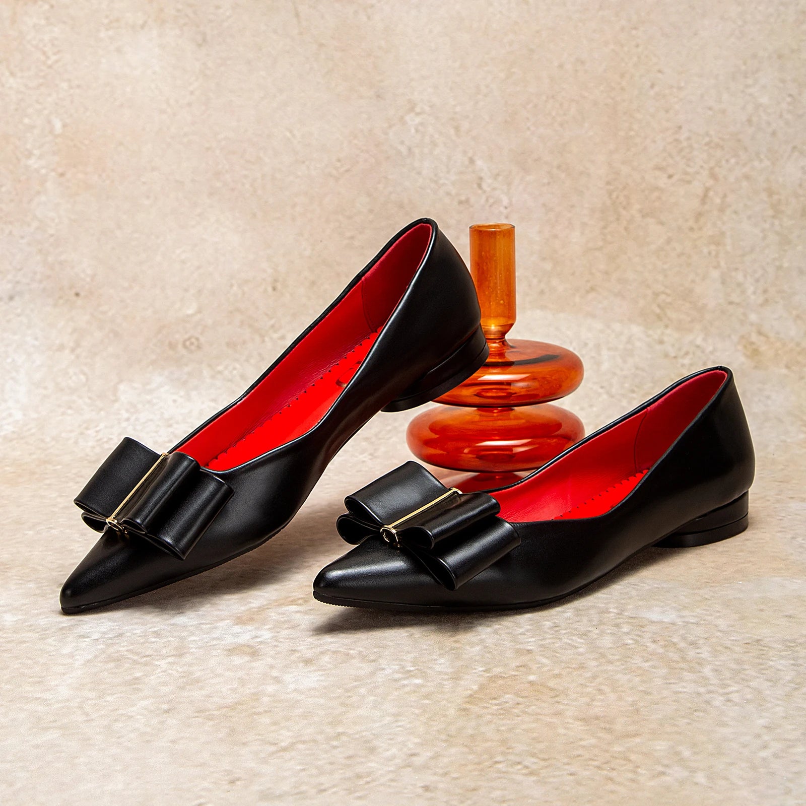 Women's Shoes PU Casual Flat Leather Shoes 2025 Luxury Brand New Listing Black Pointed Toe Lazy Shoes Bowknot