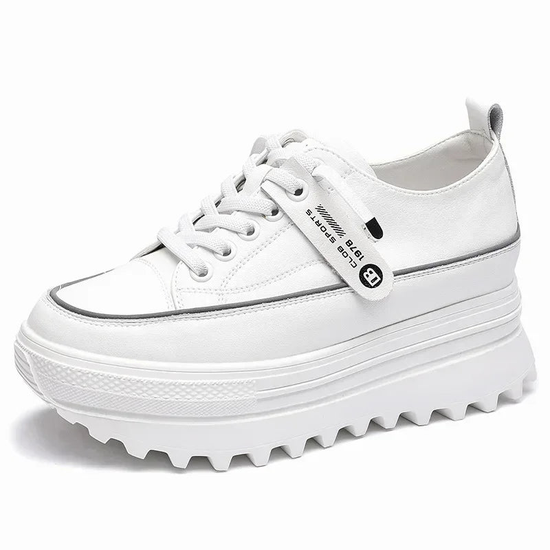 Fujin 5.5cm Genuine Leather Platform Wedge Shoes Chunky Sneaker White Casual Shoes Comfortable Breathable Autumn Autumn Shoes
