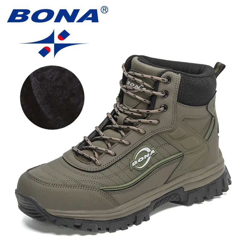 BONA  New Designer Nubuck Anlke Boots Men High Top Anti-Slip Hiking Boots Man Plush Warm Winter Short Boots Walking Footwear